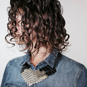 Metal Petal Necklace in Black + Gold