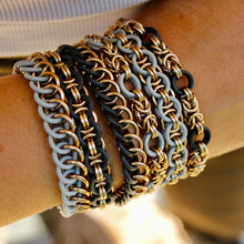 Load image into Gallery viewer, The Helm Stretch Bracelet in Grey + Champagne