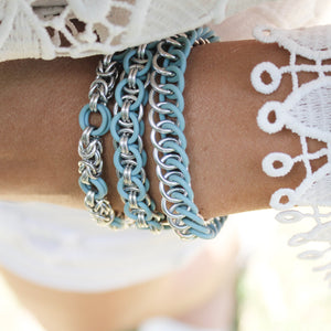 The Byz Stretch Bracelet in Tiffany Blue + Silver