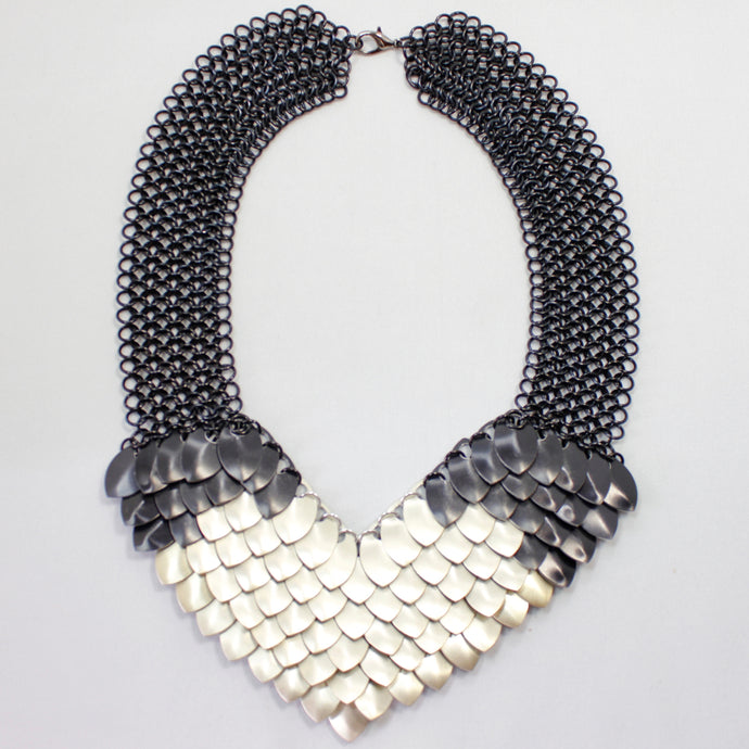 Metal Petal Necklace in Black + Gold