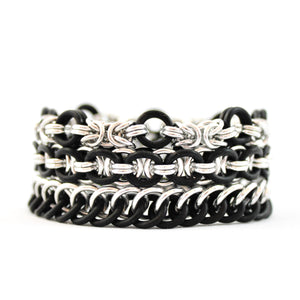 The Helm Stretch Bracelet in Black + Silver