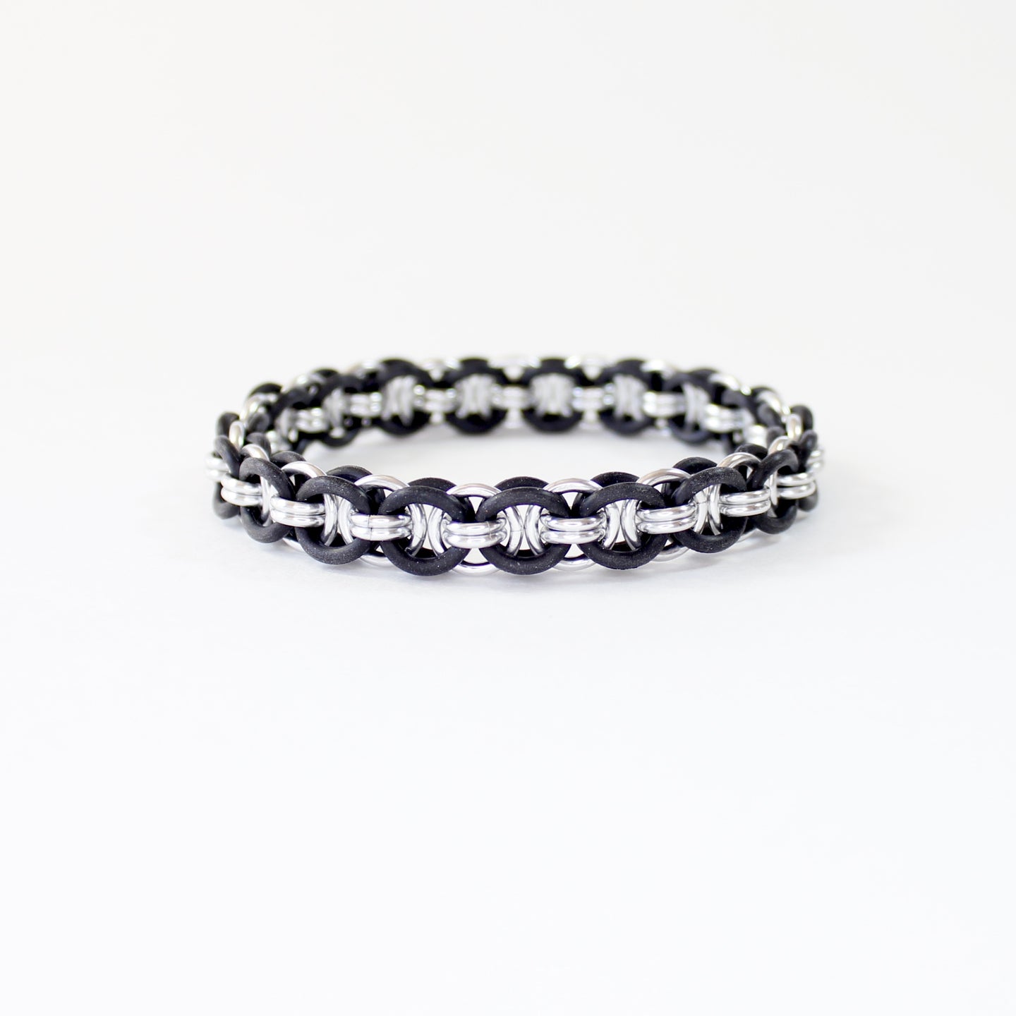 The Helm Stretch Bracelet in Black + Silver