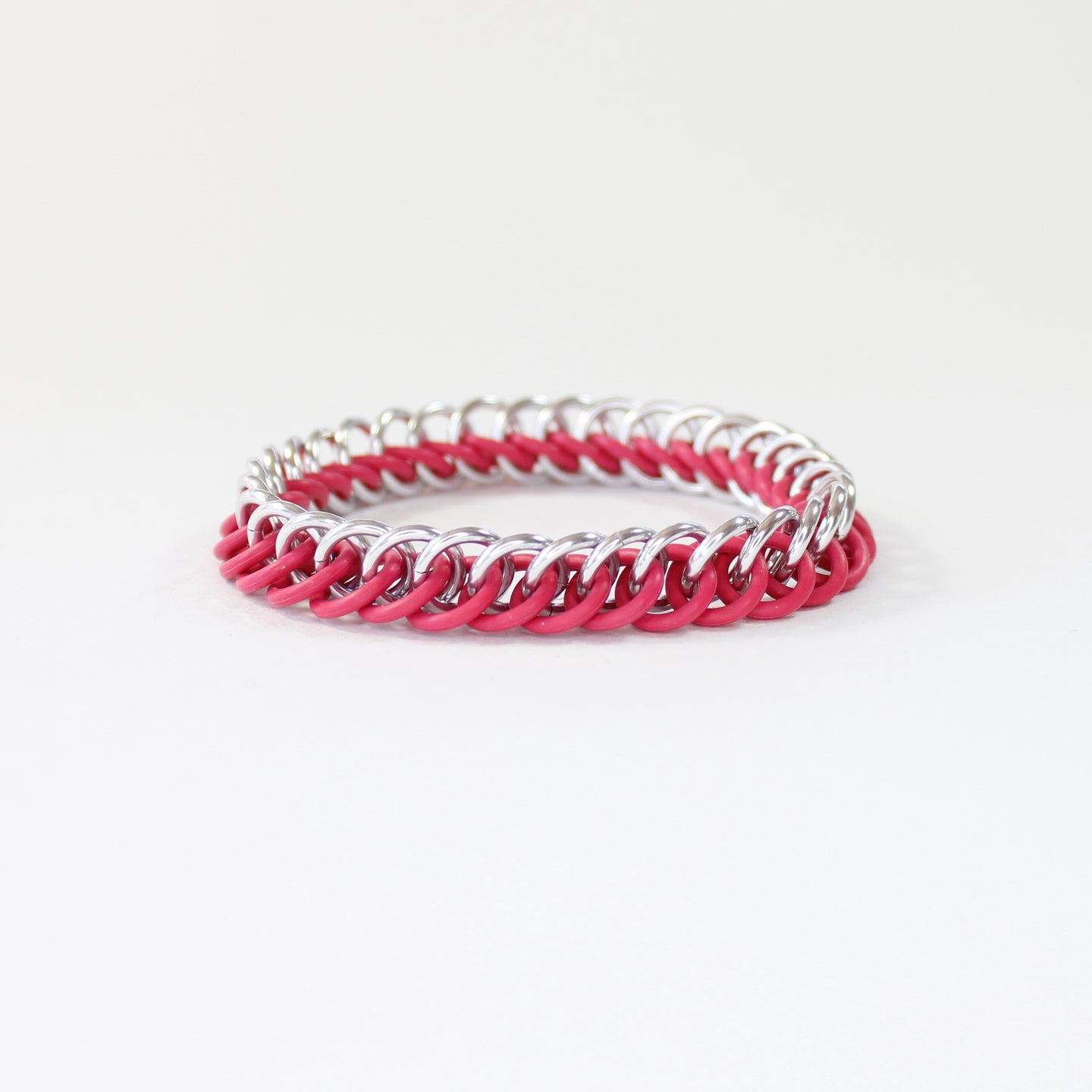 The Persian Stretch Bracelet in Hot Pink + Silver