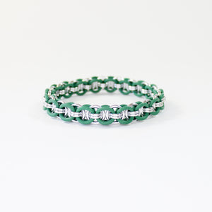 The Helm Stretch Bracelet in Forest Green + Silver