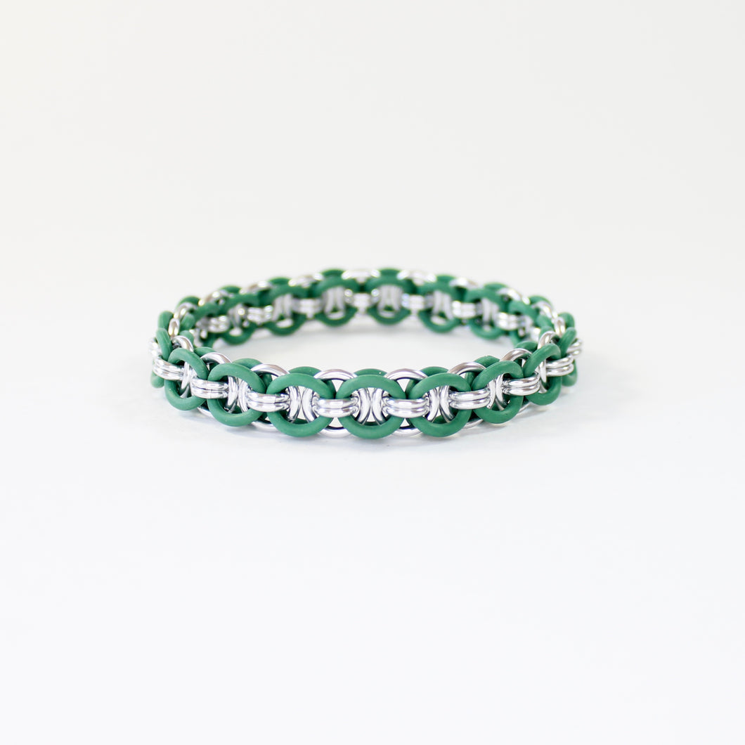 The Helm Stretch Bracelet in Forest Green + Silver