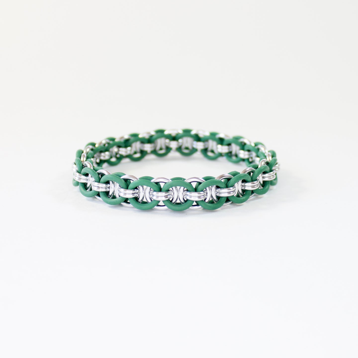 The Helm Stretch Bracelet in Forest Green + Silver