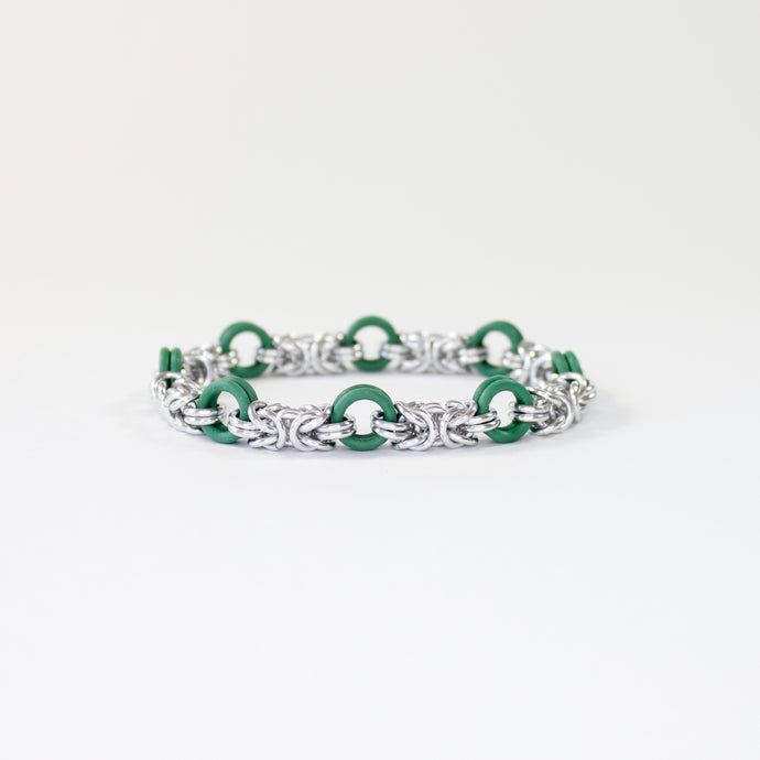 The Byz Stretch Bracelet in Forest Green + Silver