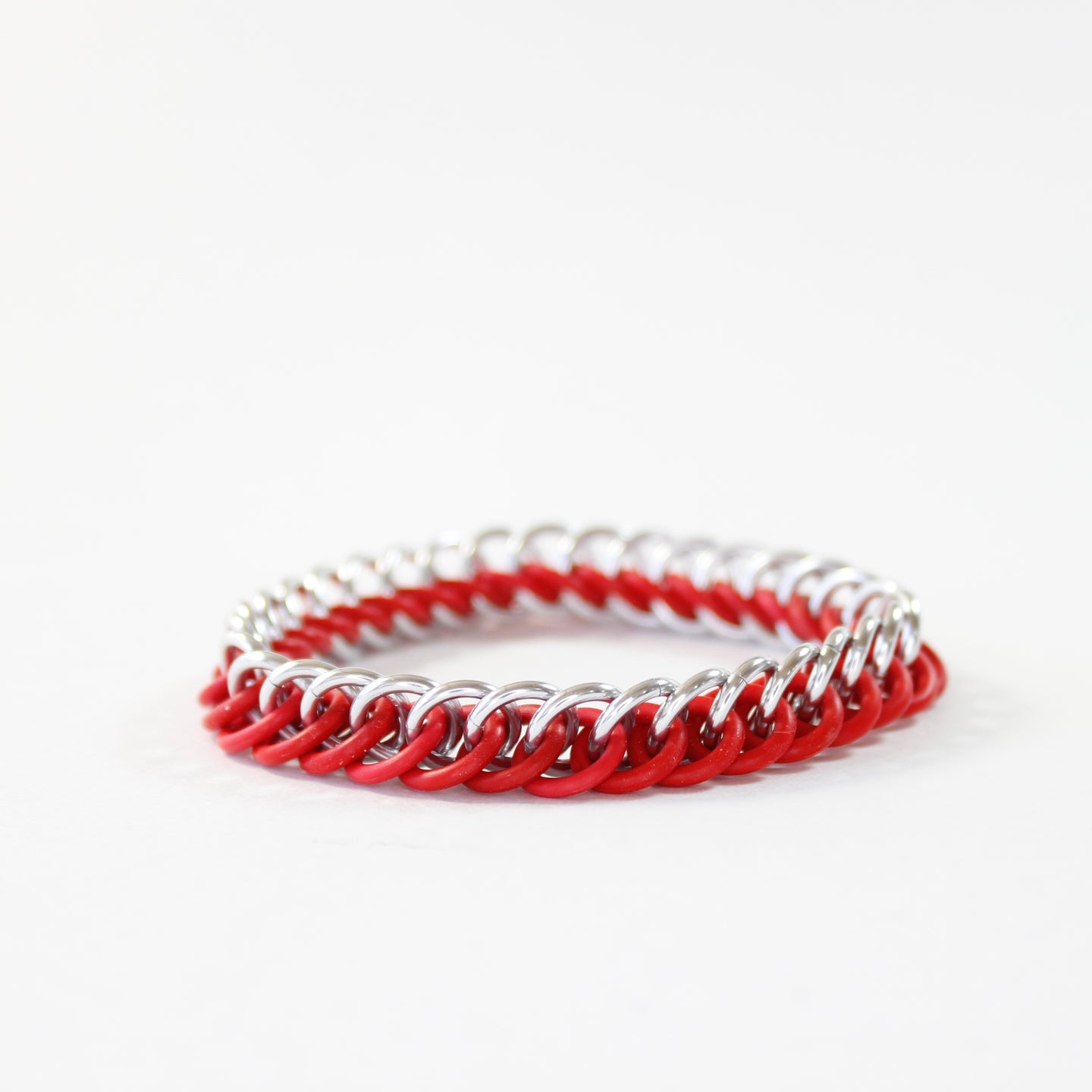 The Persian Stretch Bracelet in Red + Silver