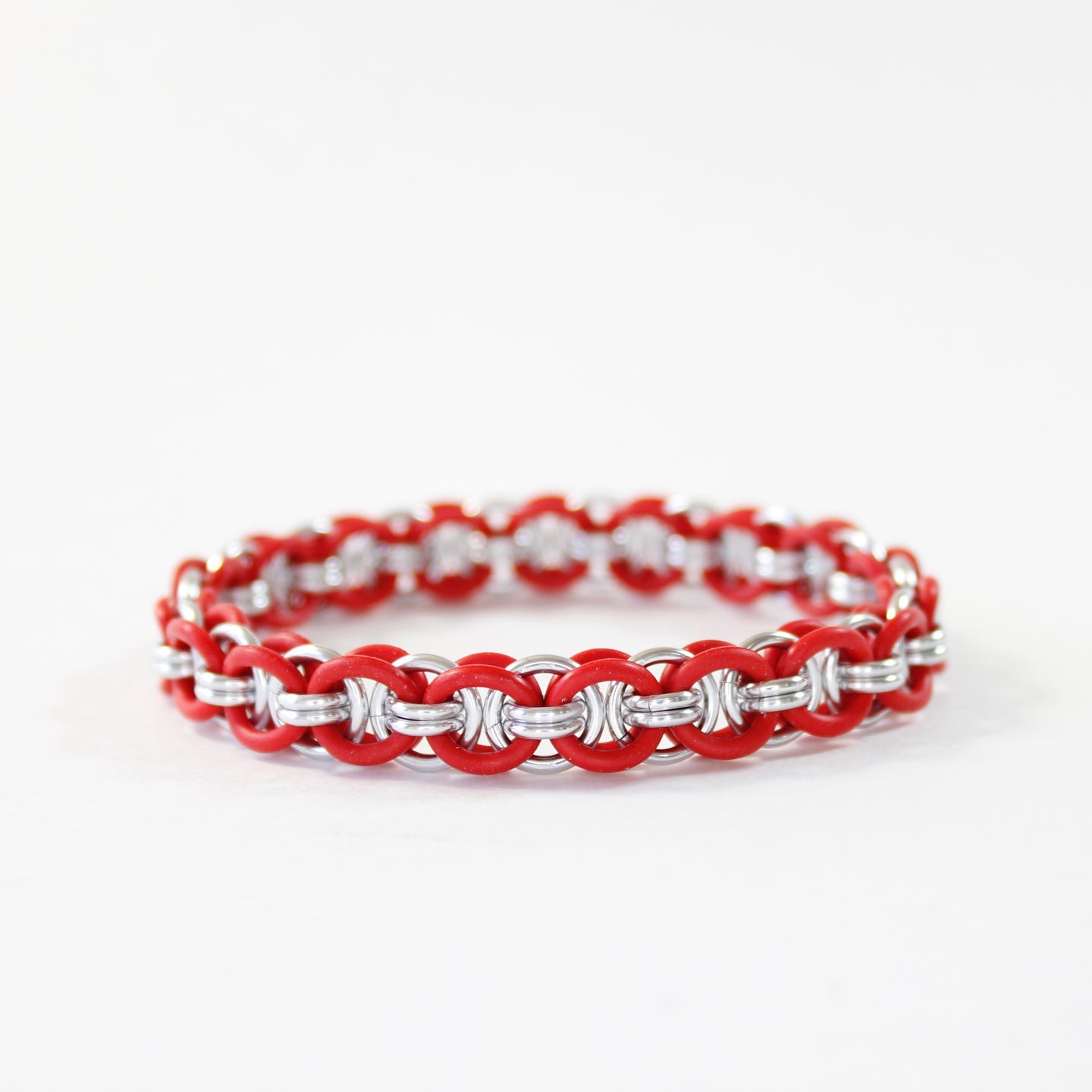 The Helm Stretch Bracelet in Red + Silver