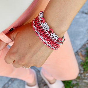 The Byz Stretch Bracelet in Hot Pink + Silver